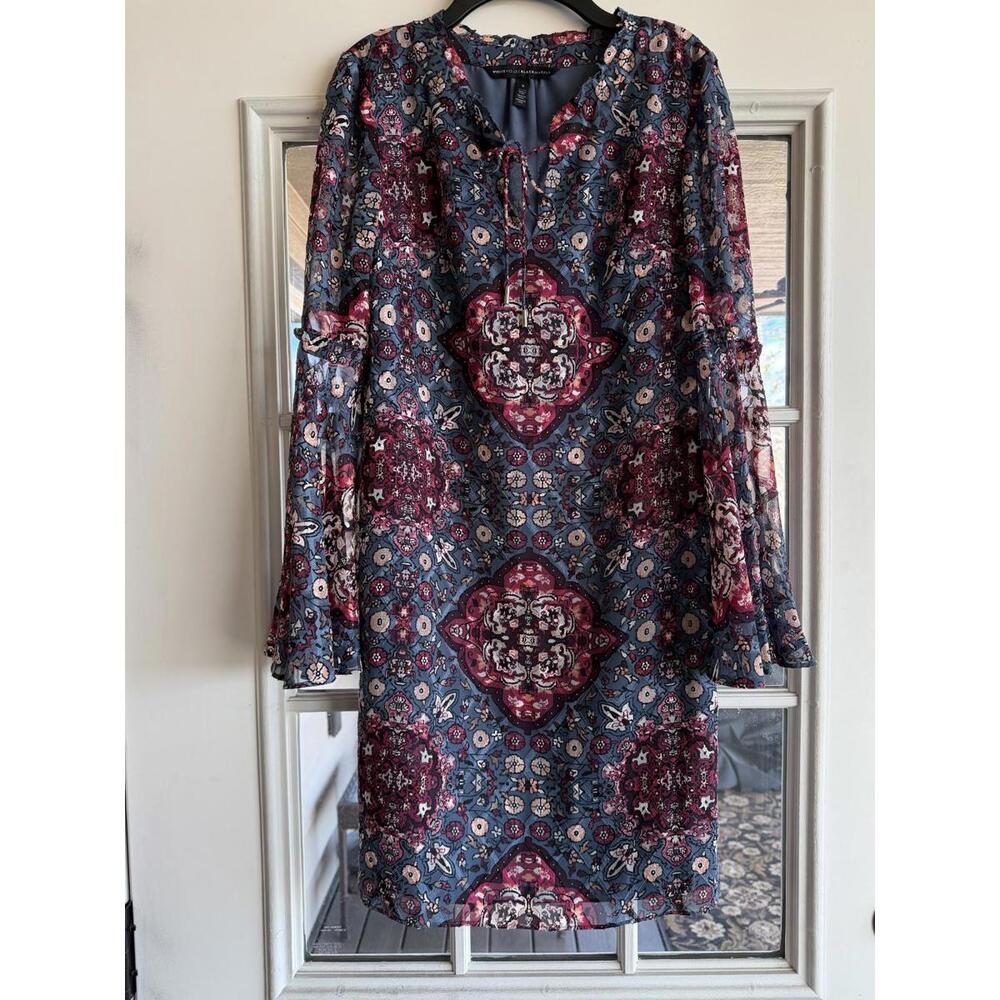 WHBMBoho Floral Bell Sleeve Dress Blue Rose S